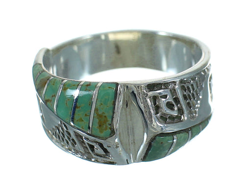 Southwestern Silver Turquoise Water Wave Ring Size 6-3/4 QX81683